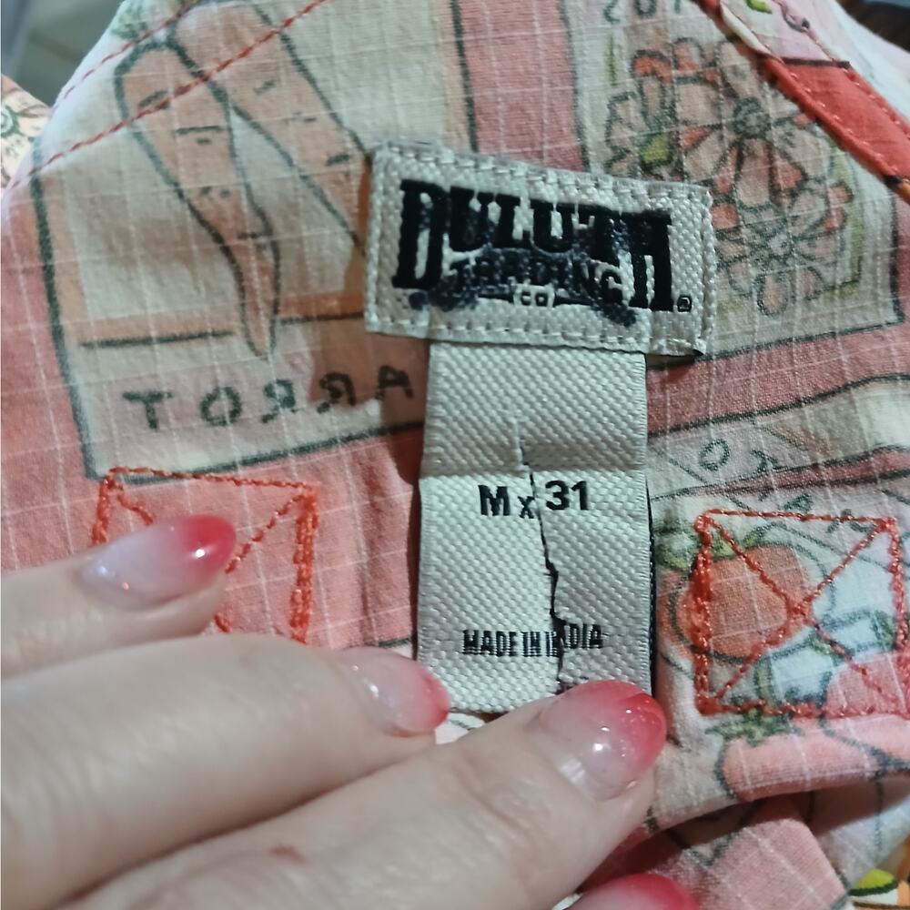 DULUTH TRADING Heirloom Gardening Bib Overalls Medium 31 NWT Coral Seed Packets - Picture 4 of 15